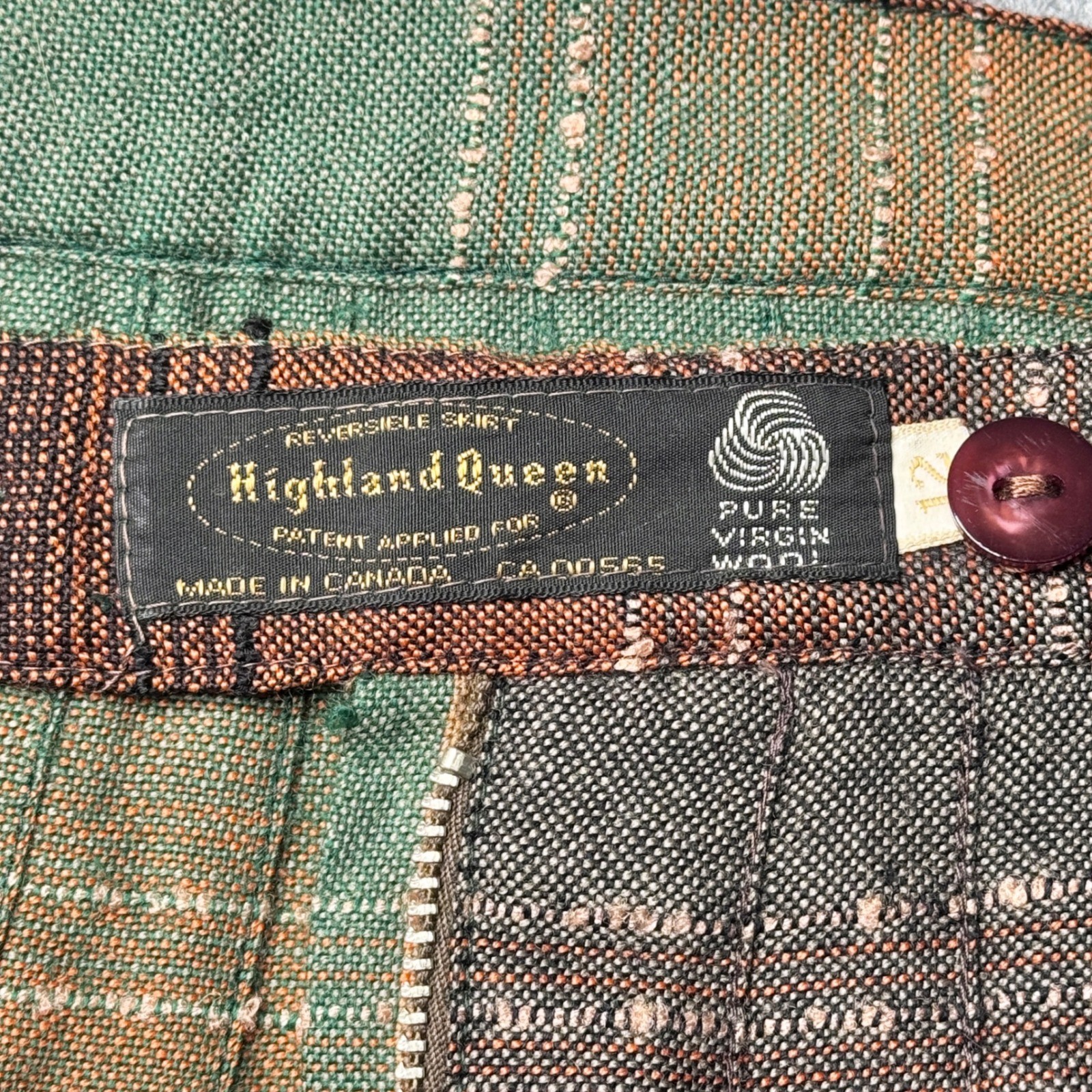 Highland Queen Vintage Reversible Wool Pleated Skirt Rust Green Striped Midi 12