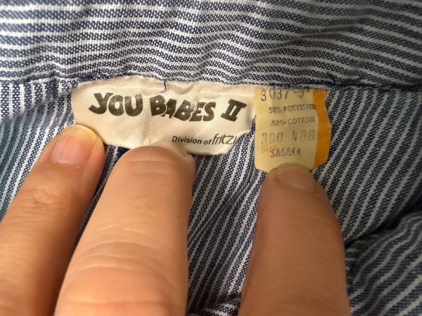 Vintage You Babes II Fritz Blue Pinstripe Prairie Dress Ruffle Yoke Size Small