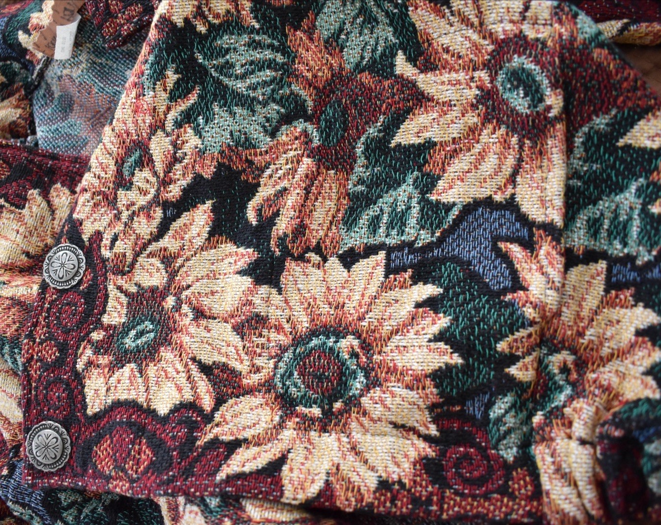 Vintage Painted Pony Sunflower Floral Tapestry Cotton Jacket One Size