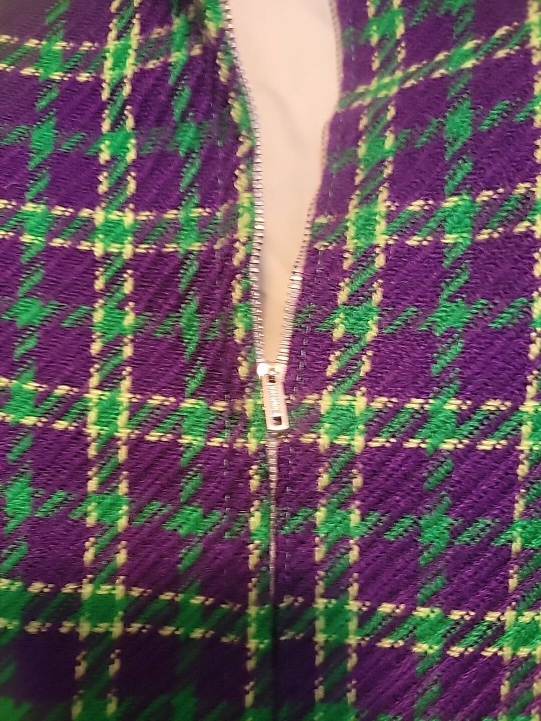 Vintage 60s/70s Lilly LONDON Purple Green Plaid Mini Twiggy 36 Long Sleeve