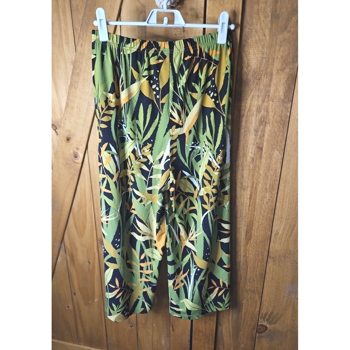 Bob Mackie Cropped Pants Sz S Tropical Wearable Art Wide Leg Elastic Waist #621