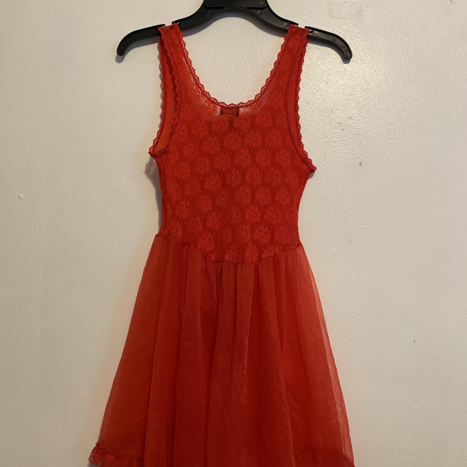 Vintage Stroke Of Midnight Red Night Gown Babydoll Womens Medium Made In USA