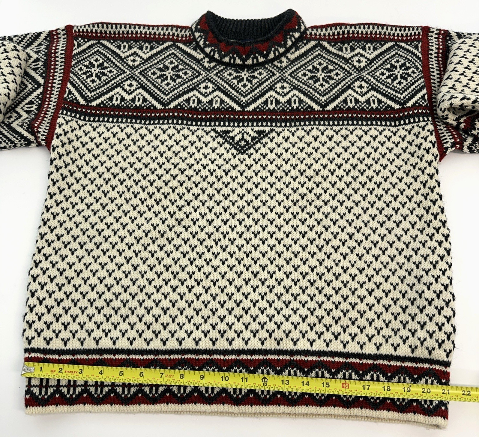 VTG Lands End Nordic Fair Isle 100% Wool Sweater Mens Sz Med Ski Made in Norway