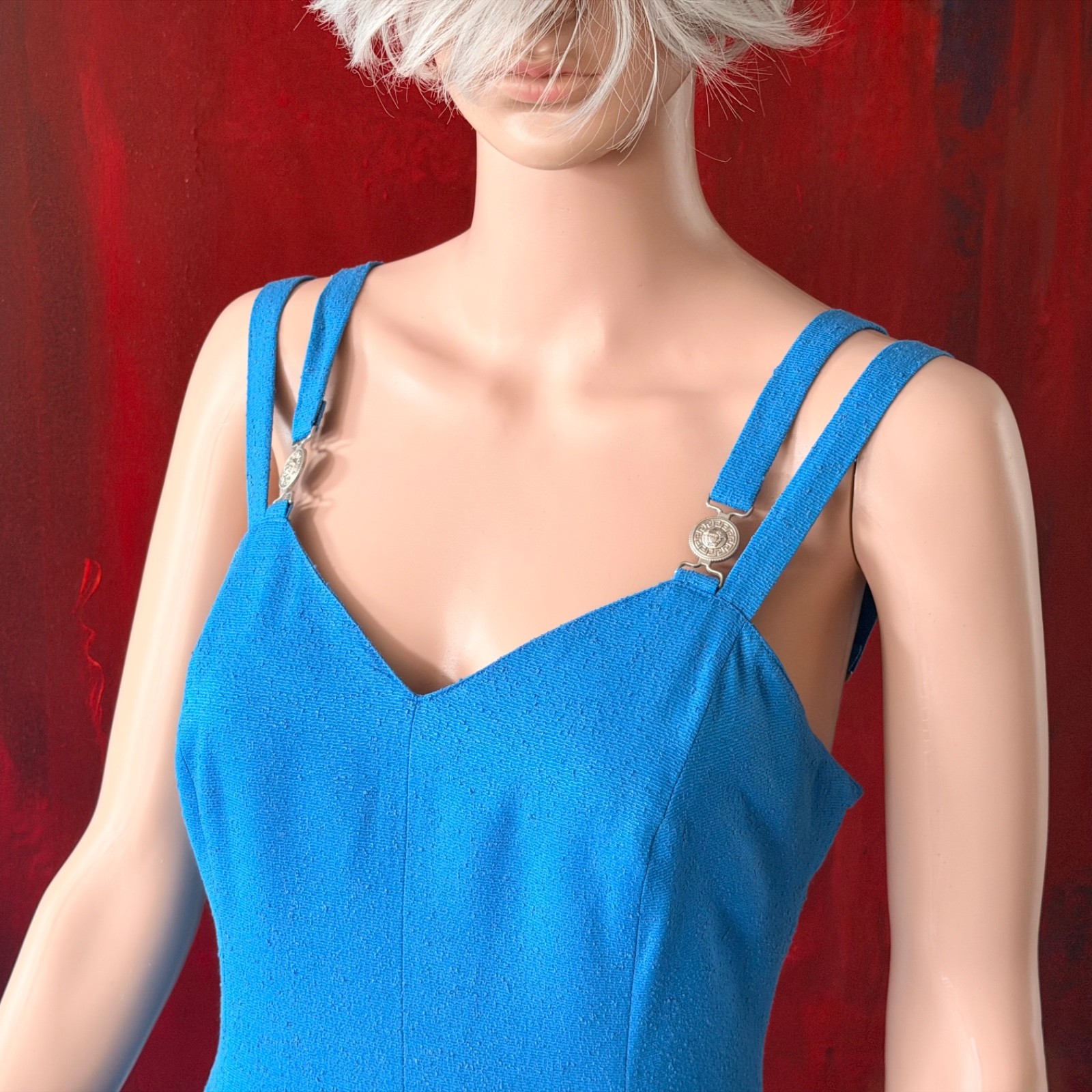VERSACE JEANS COUTURE 1990s double-strap mini dress in blue size 42