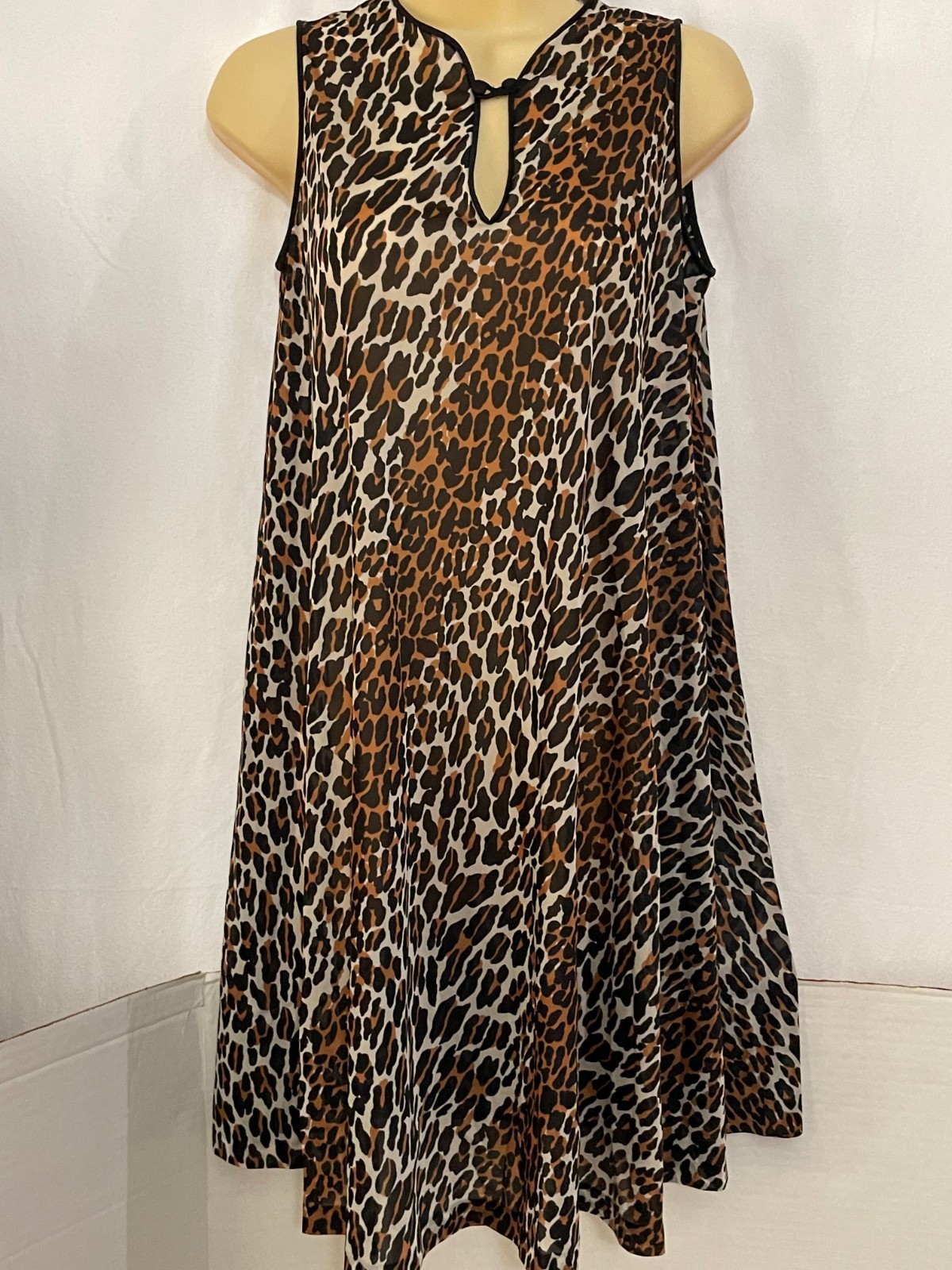 Vtg VANITY FAIR LEOPARD Nightgown THIN SILKY SOFT NYLON Shift Gown Dress XS 60s