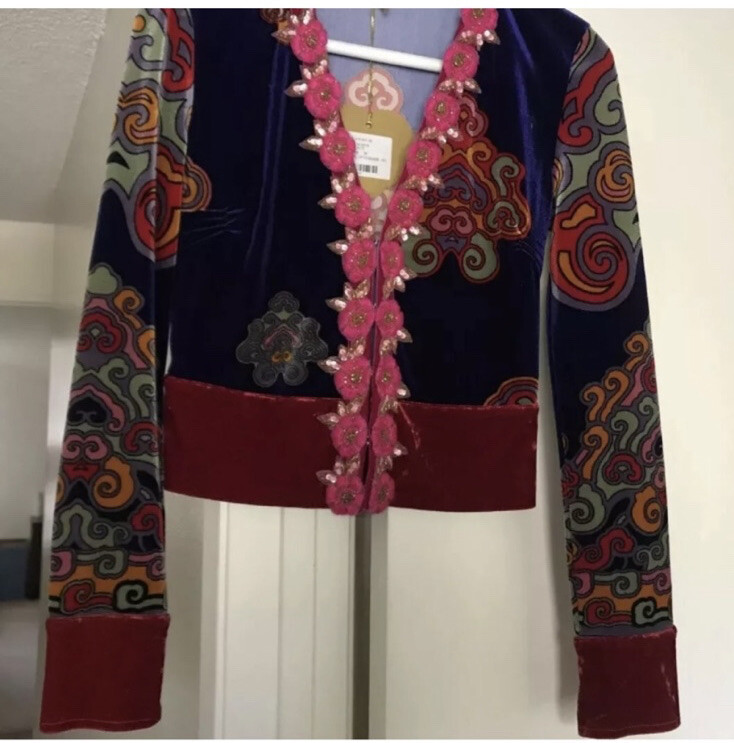 NWT VINTAGE VOYAGE PASSION MULTICOLOR EMBELLISHED VELVET JACKET SHACKET TOP M
