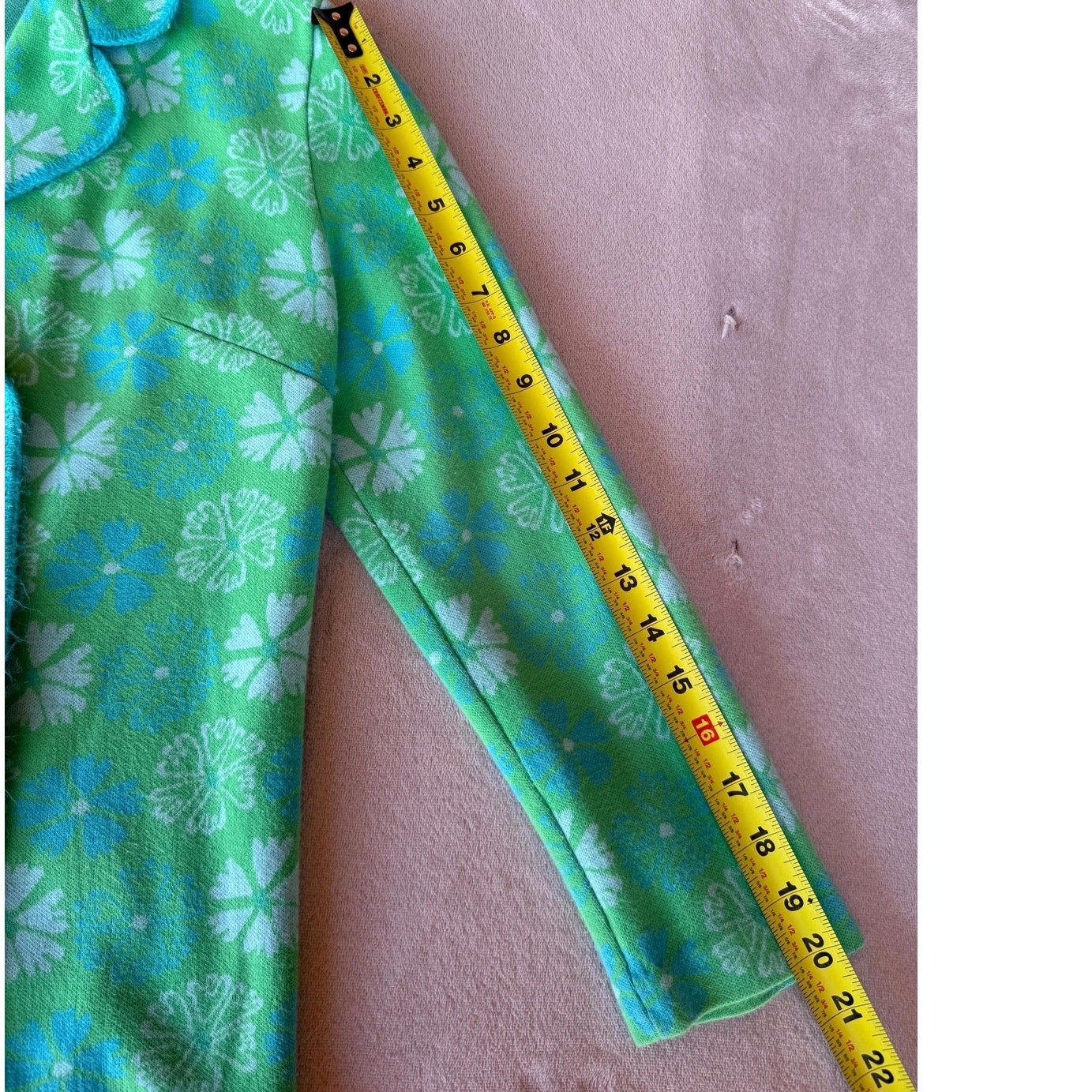 1960s Mod Floral Knit Blazer Jacket, Green Blue Orlon Double Breasted