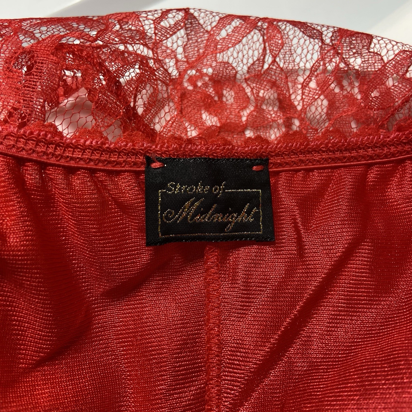 Vintage 80s Stroke of Midnight Sheer Lace Nylon High-Low Negligee Lingerie Large