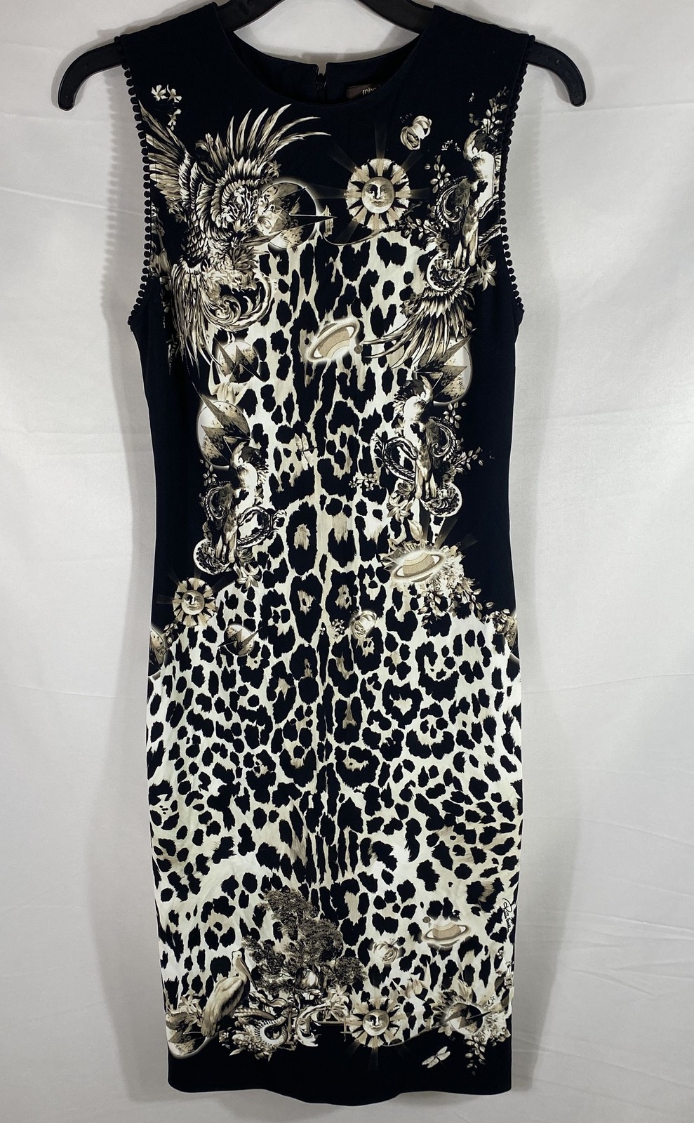 Roberto Cavalli Women’s Vintage Y2K Black Leopard Baroque Celestial Dress Sz 40