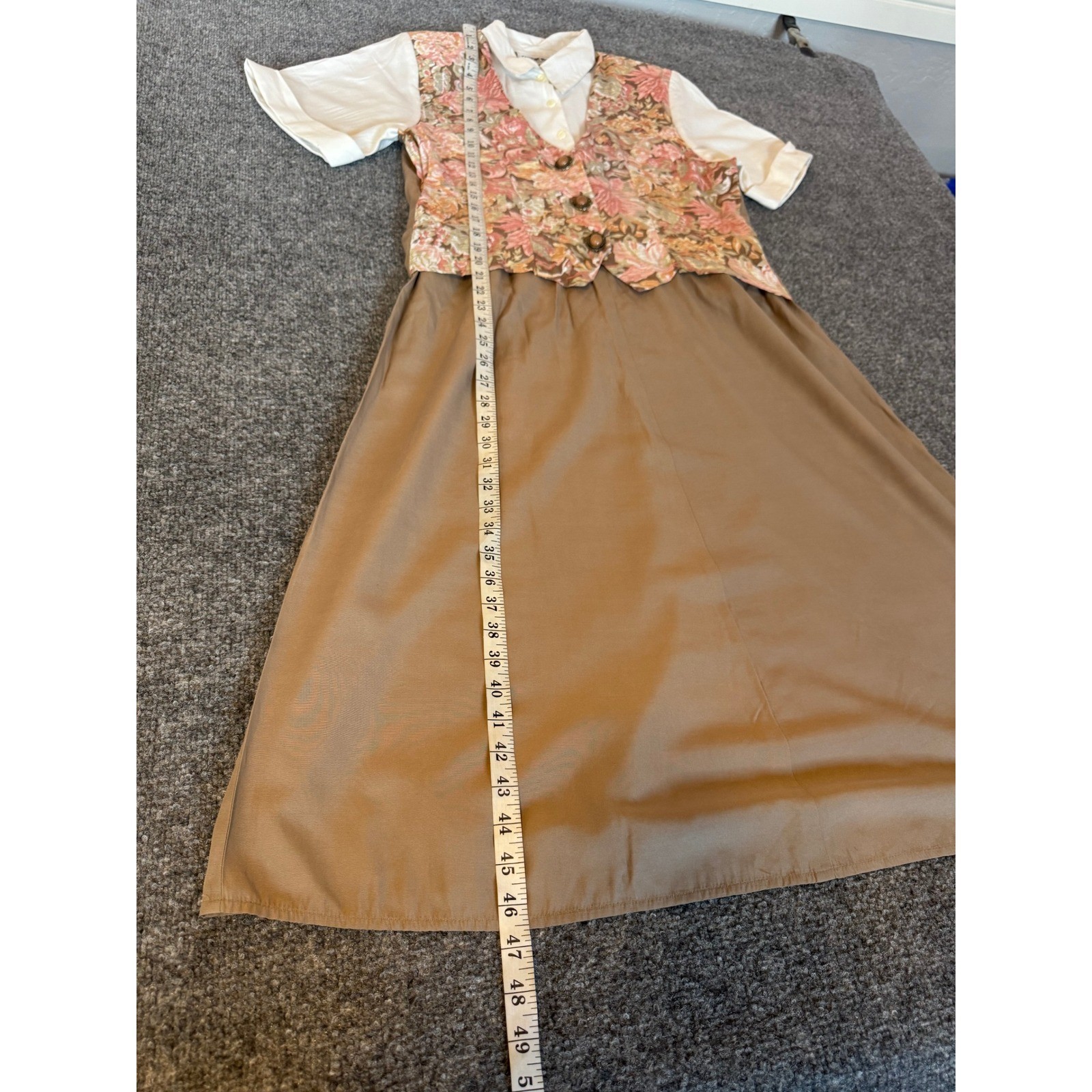 VTG Carole Little Floral Vest Layered Midi Dress Tan Pink 90s Cottagecore SZ 10