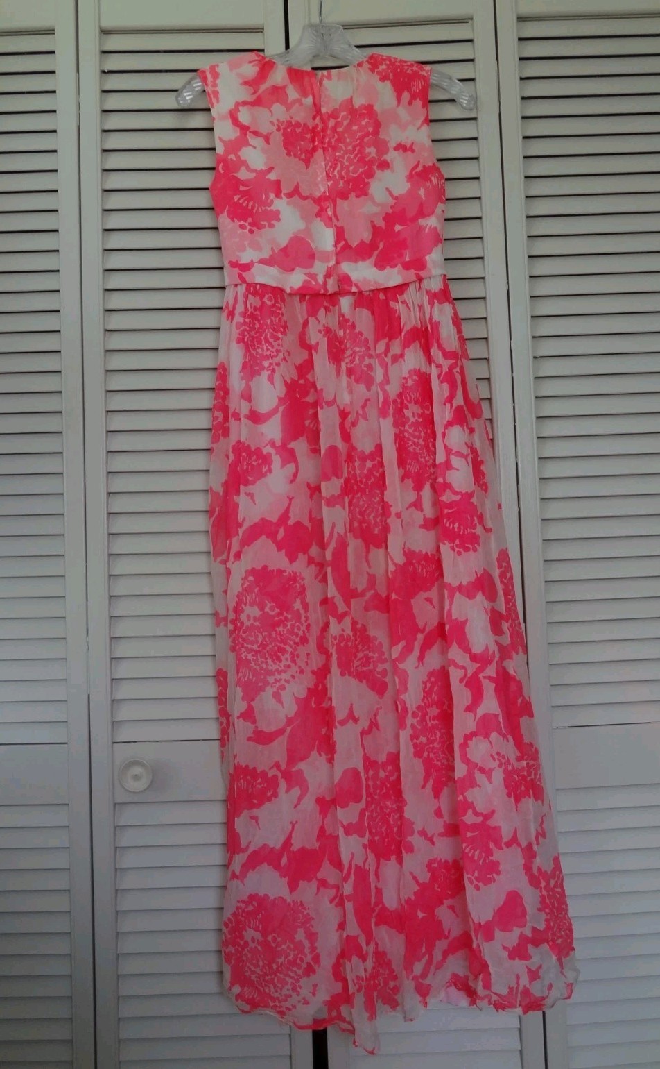 VTG XS Floral Dress Pink White Talon Zipper ILGWU Union Made in USA Long Maxi