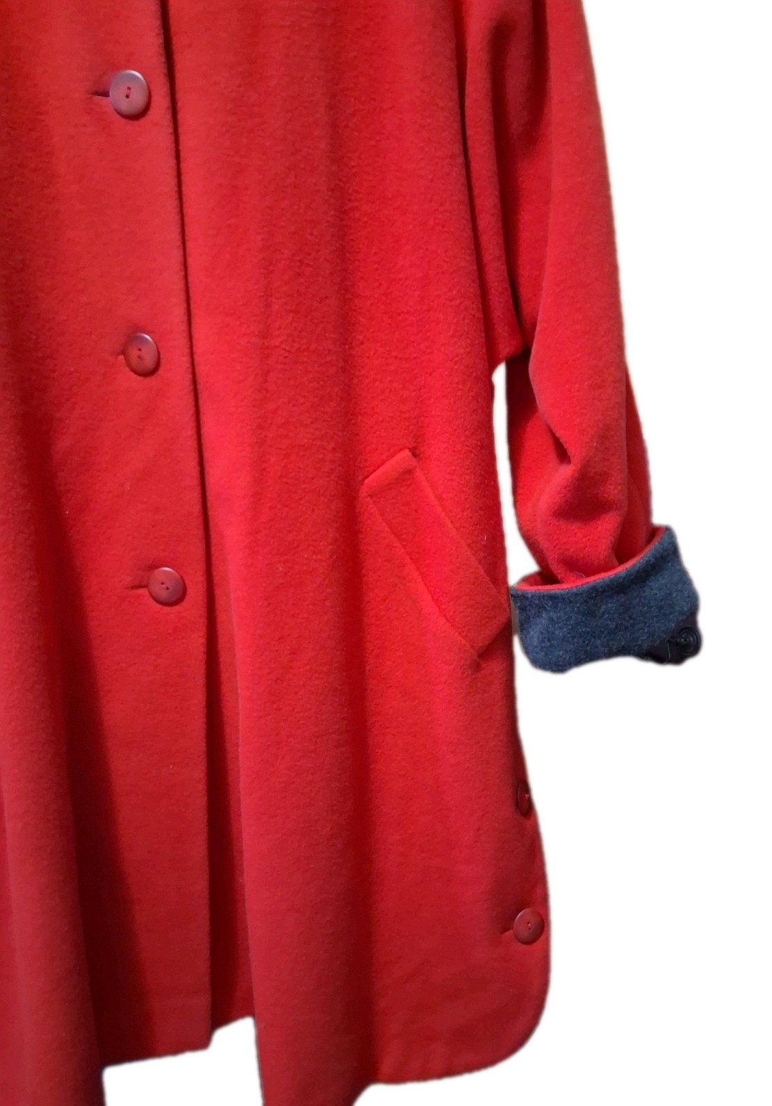 Rare Linda Richards 80s 100%Wool Coat Red Gray Double Lapel Oversized Maximalist