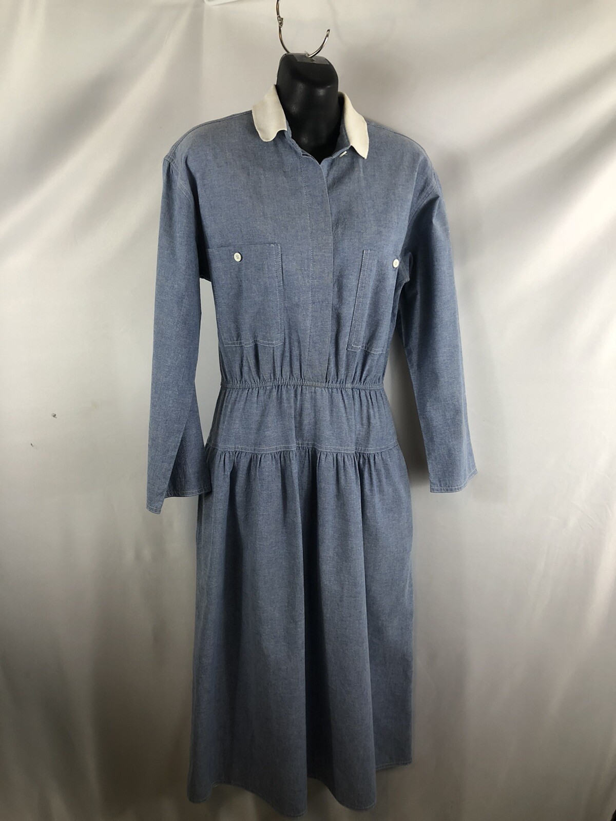 Vintage 1970’s Arthur Ladies Max Denim Jean Prairie Dress White Collar size 8