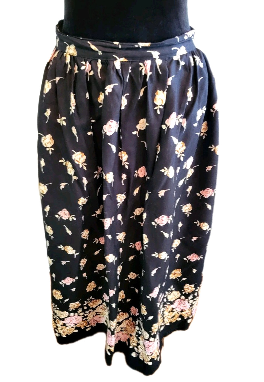 Vintage 90’s Black And Pink Floral Maxi Skirt Sz 20 Pleated Cottagecore