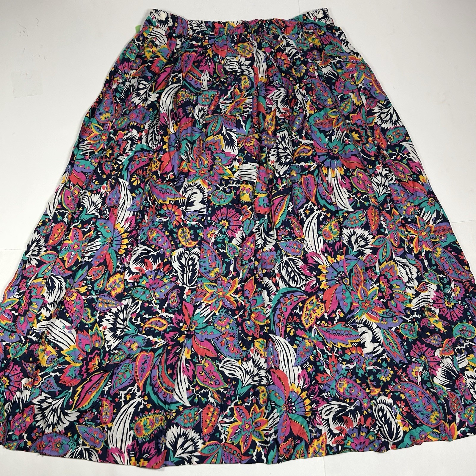 NWT Vtg Counterparts PullOn Multicolor Floral Pleated A-line Midi Skirt Size 14