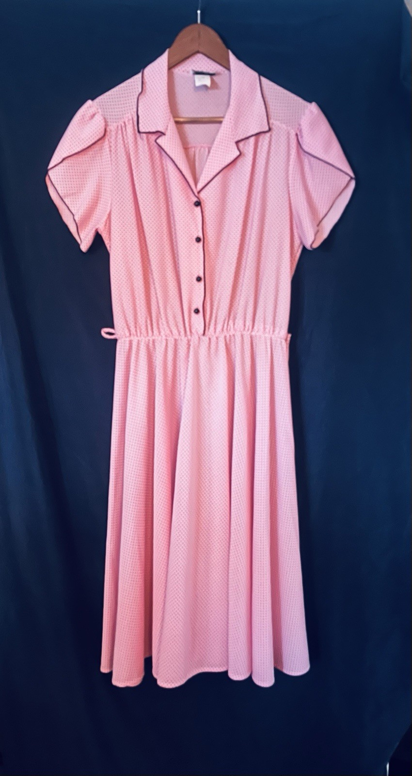 Vintage Rockabilly Pinup Bubblegum Pink Polkadot 80s Does 40s Midi Dress