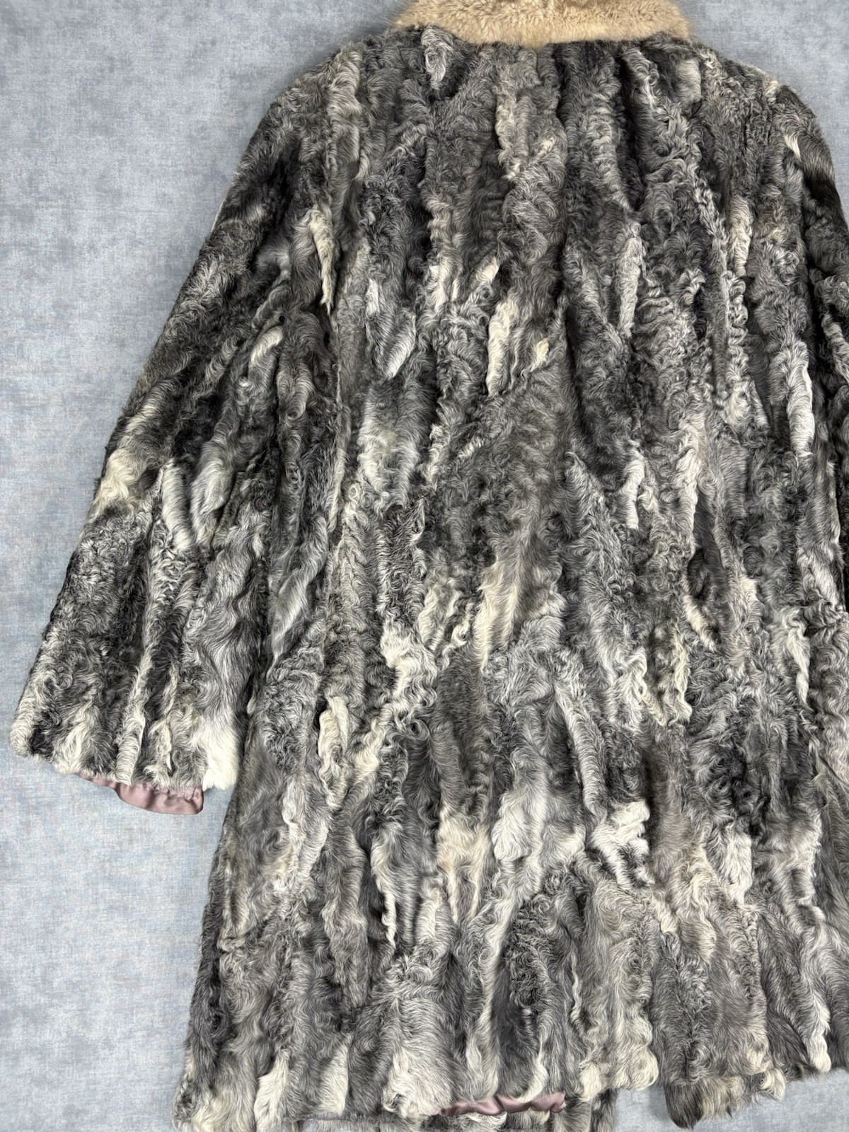 Vintage Persian Lamb Karakul Fur Coat Mink Collar Gray German Furrier M/L