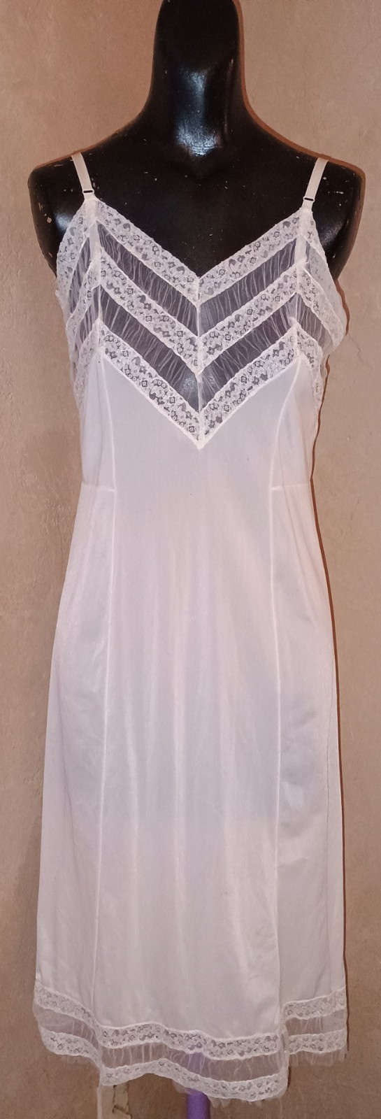 Vintage 50s Pandora By Chic Lingerie Cream Ivory Slip Dress Sheer Lace Nylon