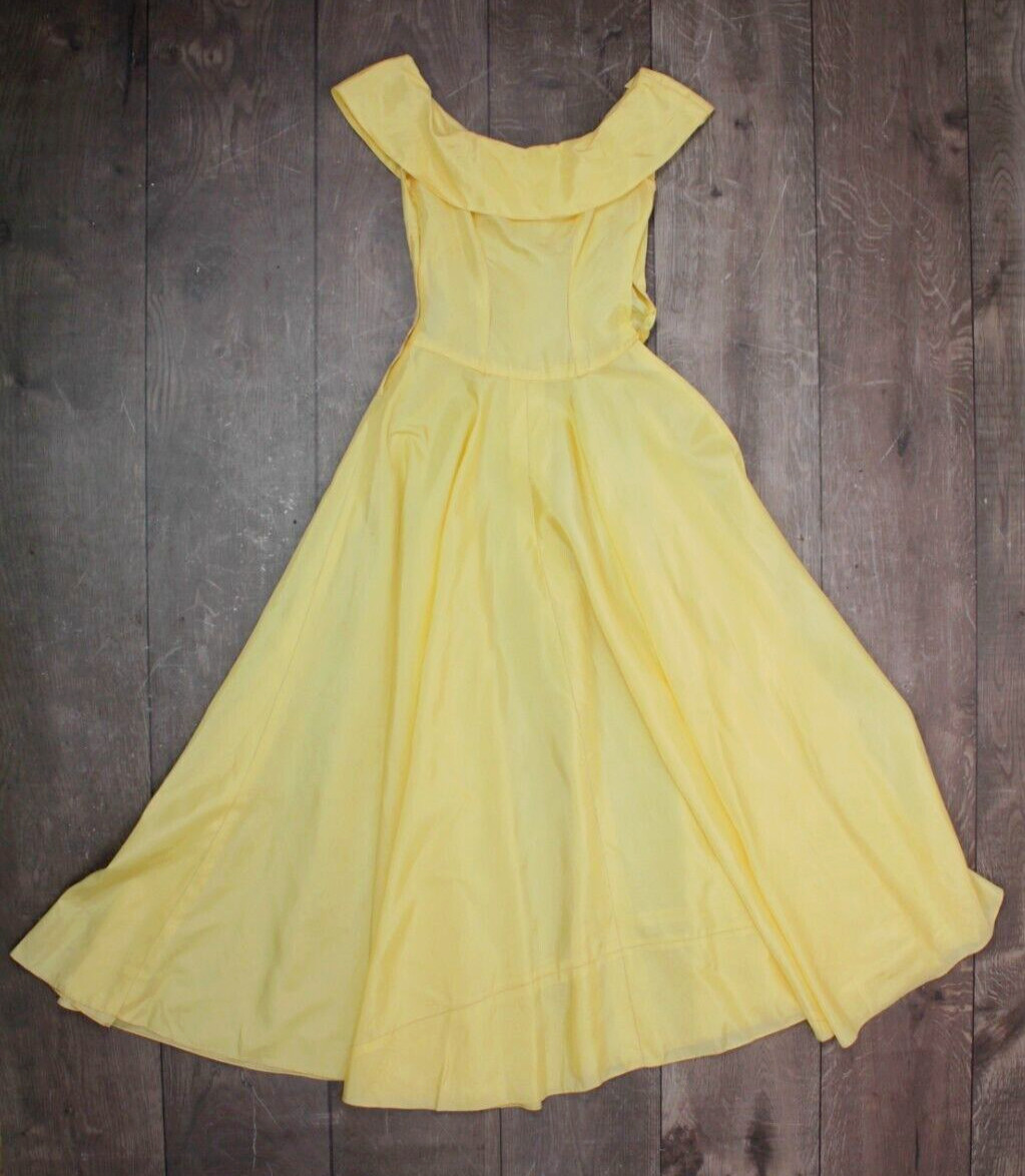 Vtg Women’s 40s Light Yellow Formal Gown 1940s Sz S/M Ball Gown Prom Dress