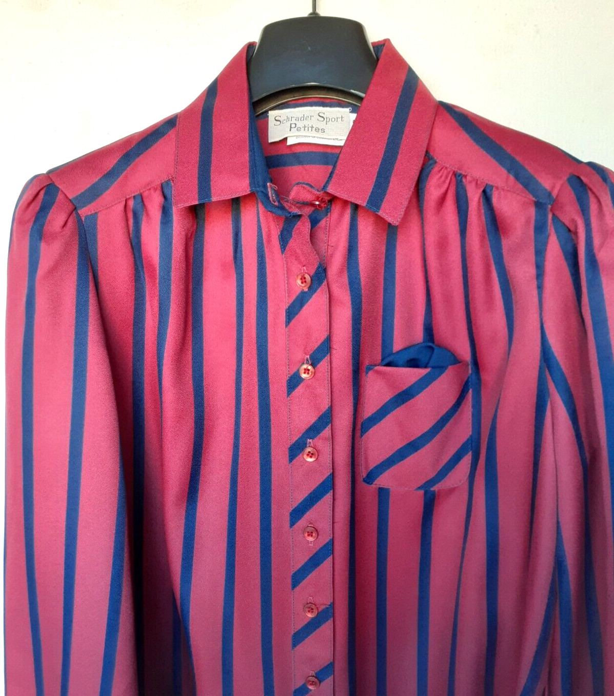 SCHRADER SPORT Shirt Dress Women Sz 10P Red Blue Stripe Vintage Made USA NWT