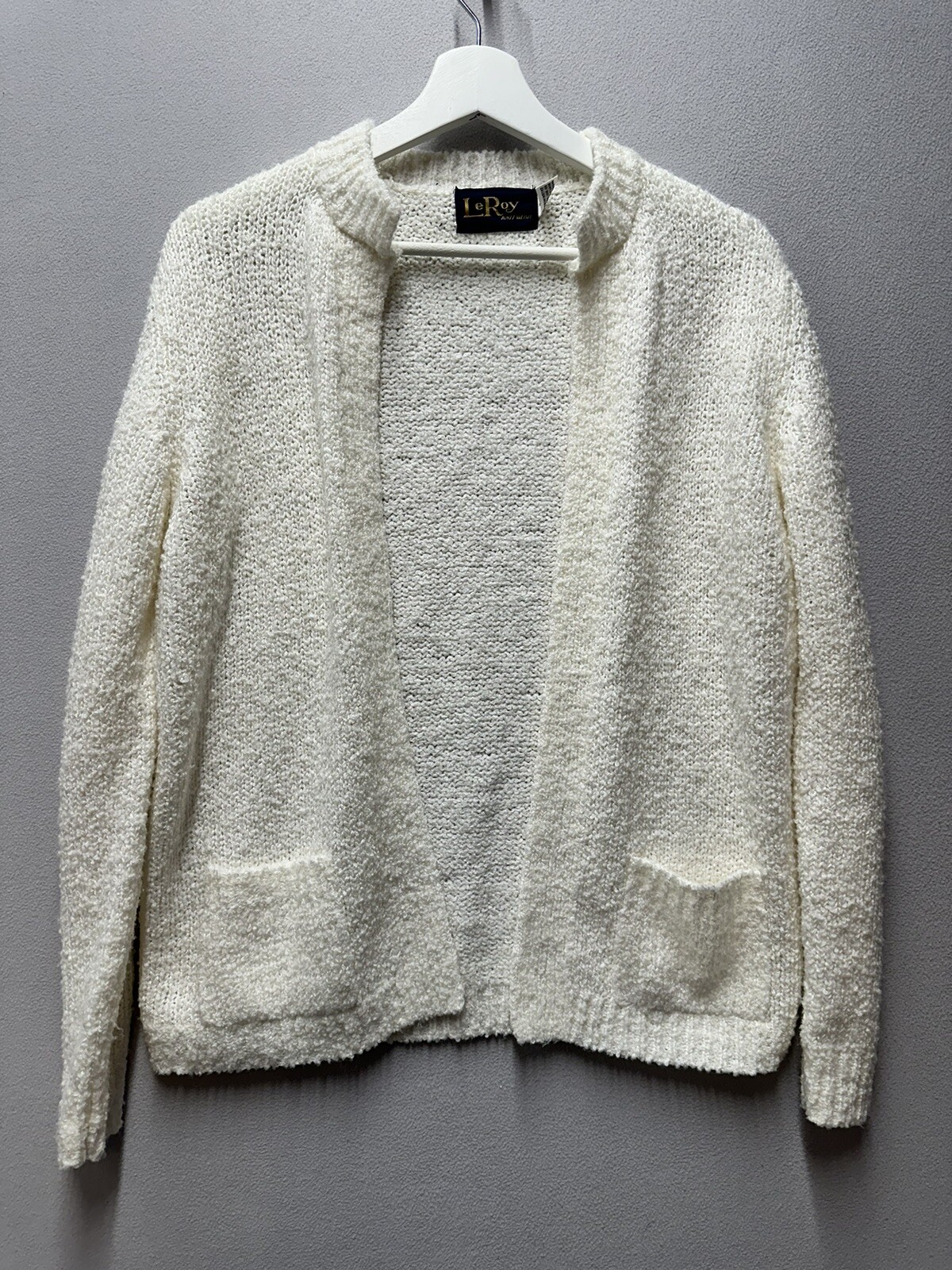 Vintage 1960’s LeRoy Knitwear Women’s Size L Cardigan Winter Sweater White