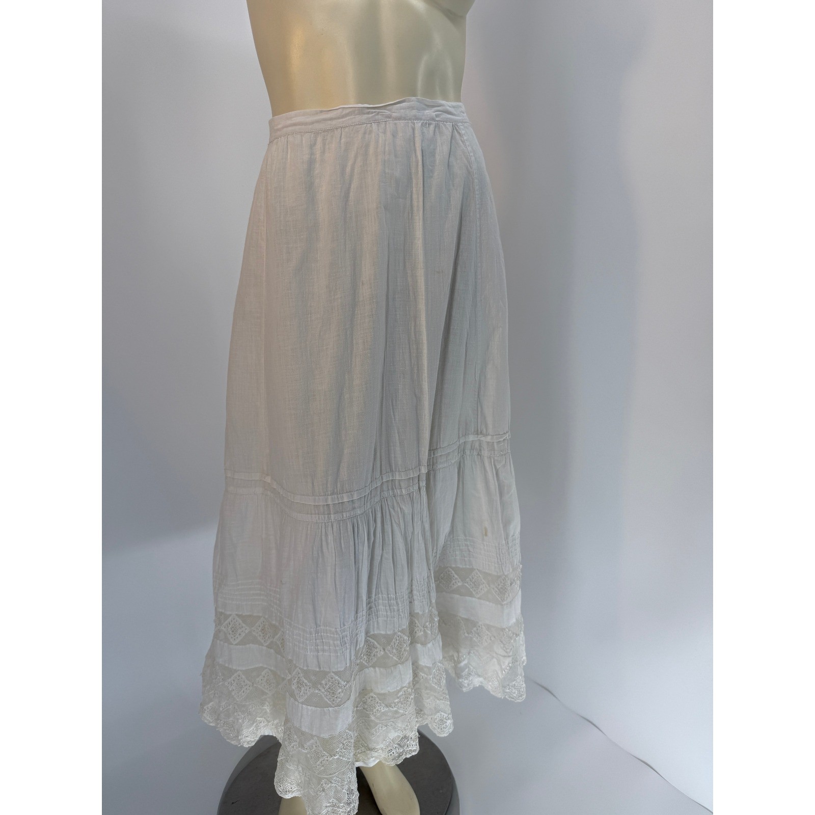 Antique Edwardian White Cotton Voile Petticoat Reticella Needle Lace 1880-1910