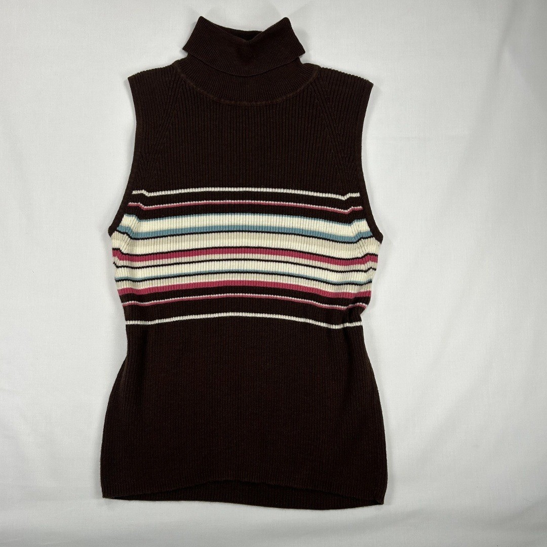 Faded Glory Vintage Y2K Woman’s Sleeveless Turtleneck Knit Striped Tank M/L
