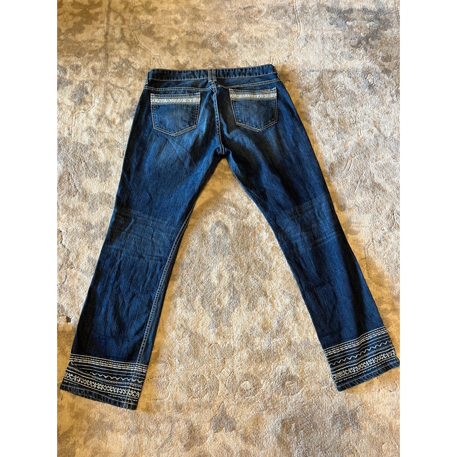 Vintage Y2K Cruel Girl Abby Jeans Wide Leg Dark Wash Western Embroidered Hem