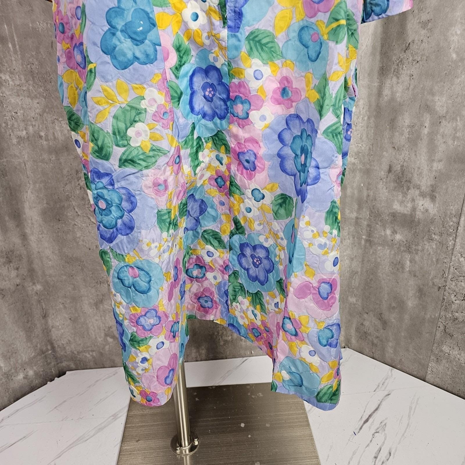 Vintage 60s Kassatly Palm Beach OS Pastel Mod Floral Nylon House Coat Robe