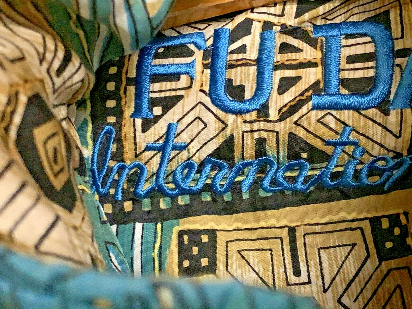 Vtg FUDA INTERNATIONAL Silk Bomber Jacket Womens Sz M BLUES GREEN BROWNS EUC