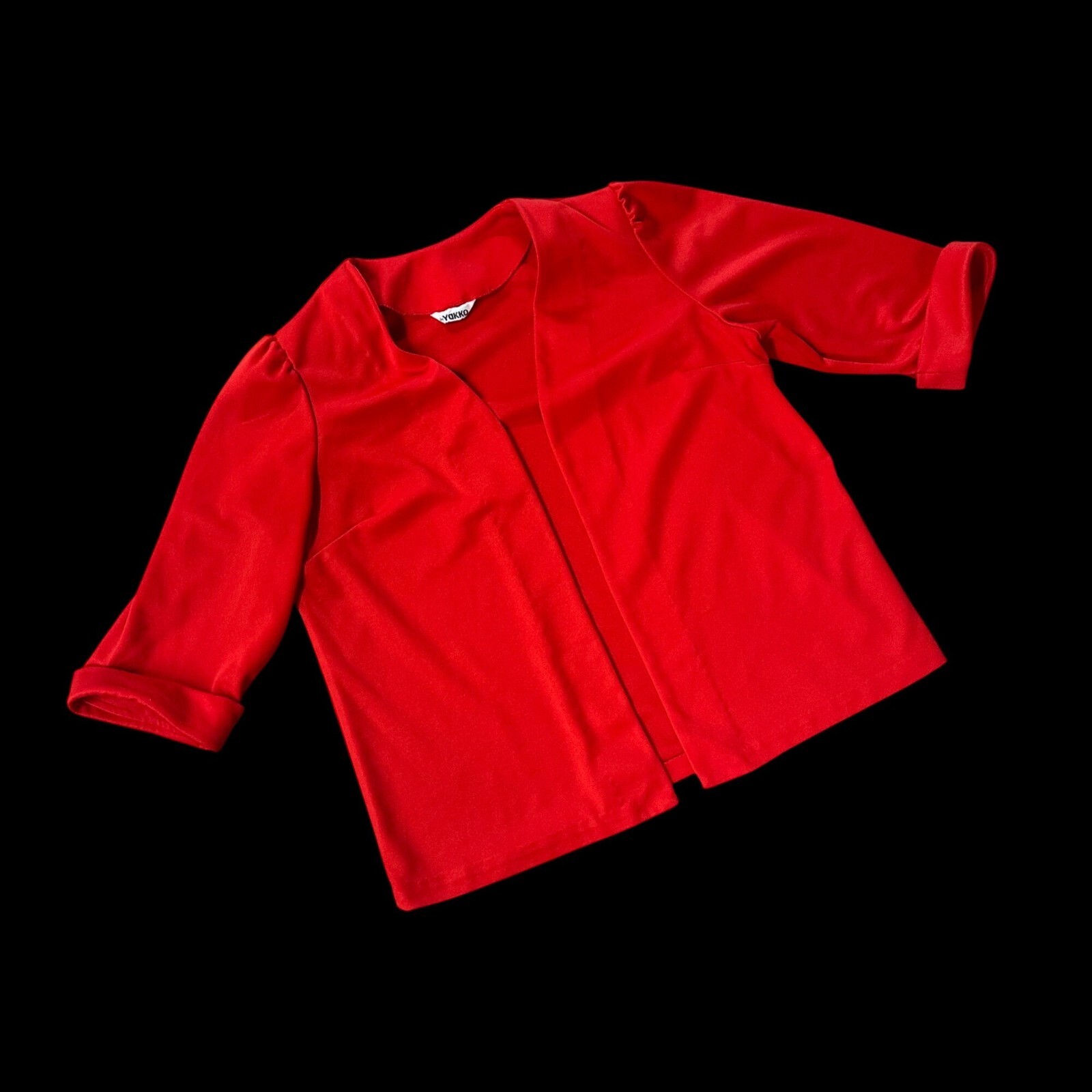 Vintage Open Front Blazer Jacket Cardigan 1980s Red Polyester Business Casual