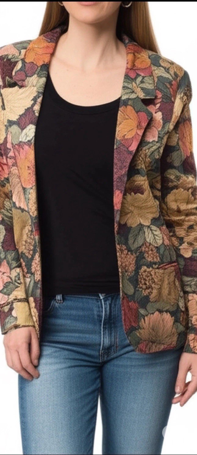 vintage 80s FLORAL JACKET BLAZER wool blend USA oversized cottagecore M