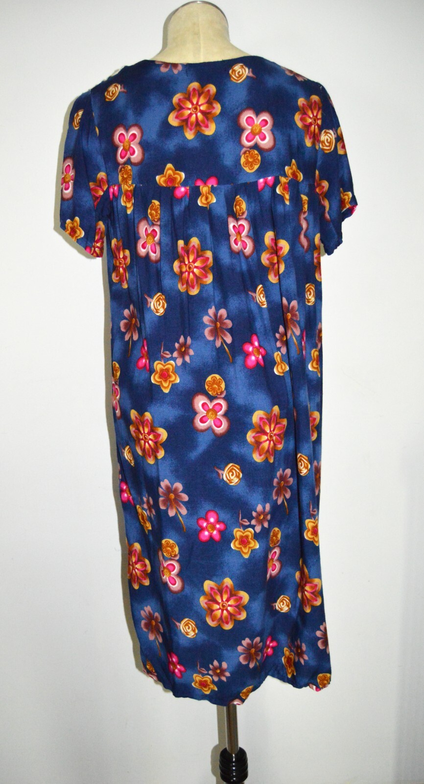 Vintage MAYETTE Blue Muumuu House Dress with Eyelet Accent LARGE