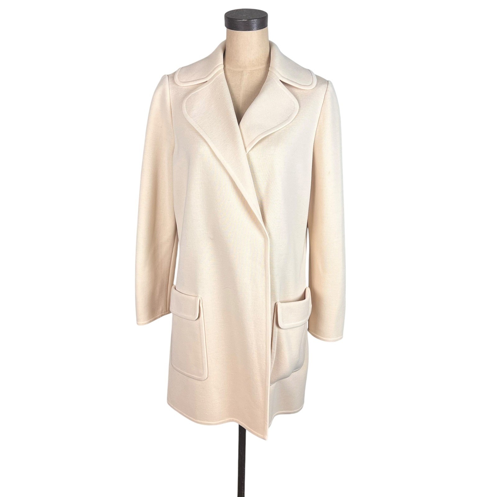 Vintage LeRoy Knitwear Cream 100% Wool Wrap Coat with Belt Large