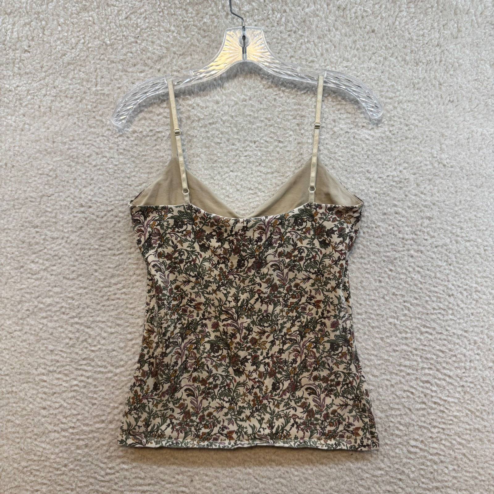 Y2K Vintage Camisole Tank Top Medium Beige Floral Boho Fairy Grunge Shelf Bra