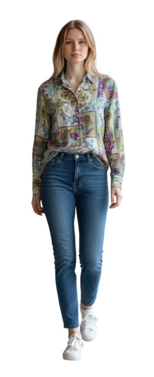vtg 1960s 1970s LADY ARROW Floral Long Sleeve Secretary Blouse Womens SZ 12 Med