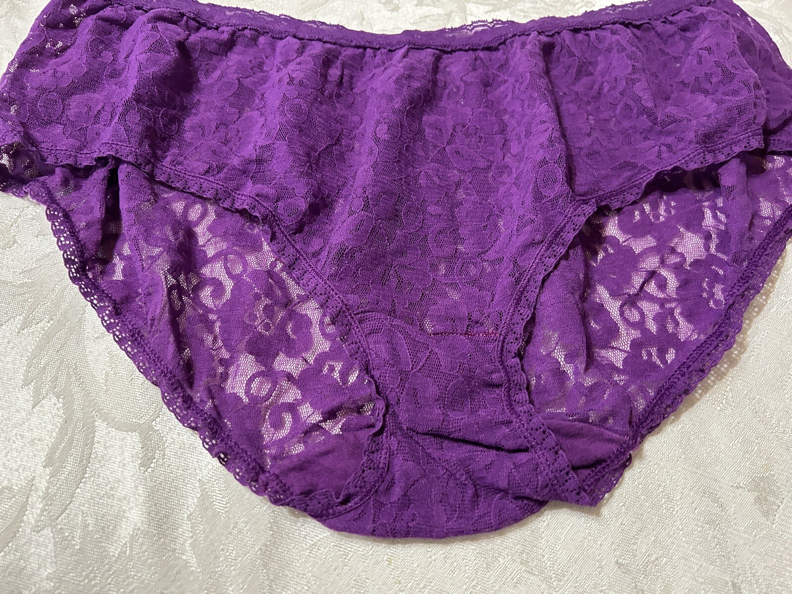Vtg Unbranded 13J001X Beautiful Sheer Floral Stretch Lace 2X Plum Panties #60