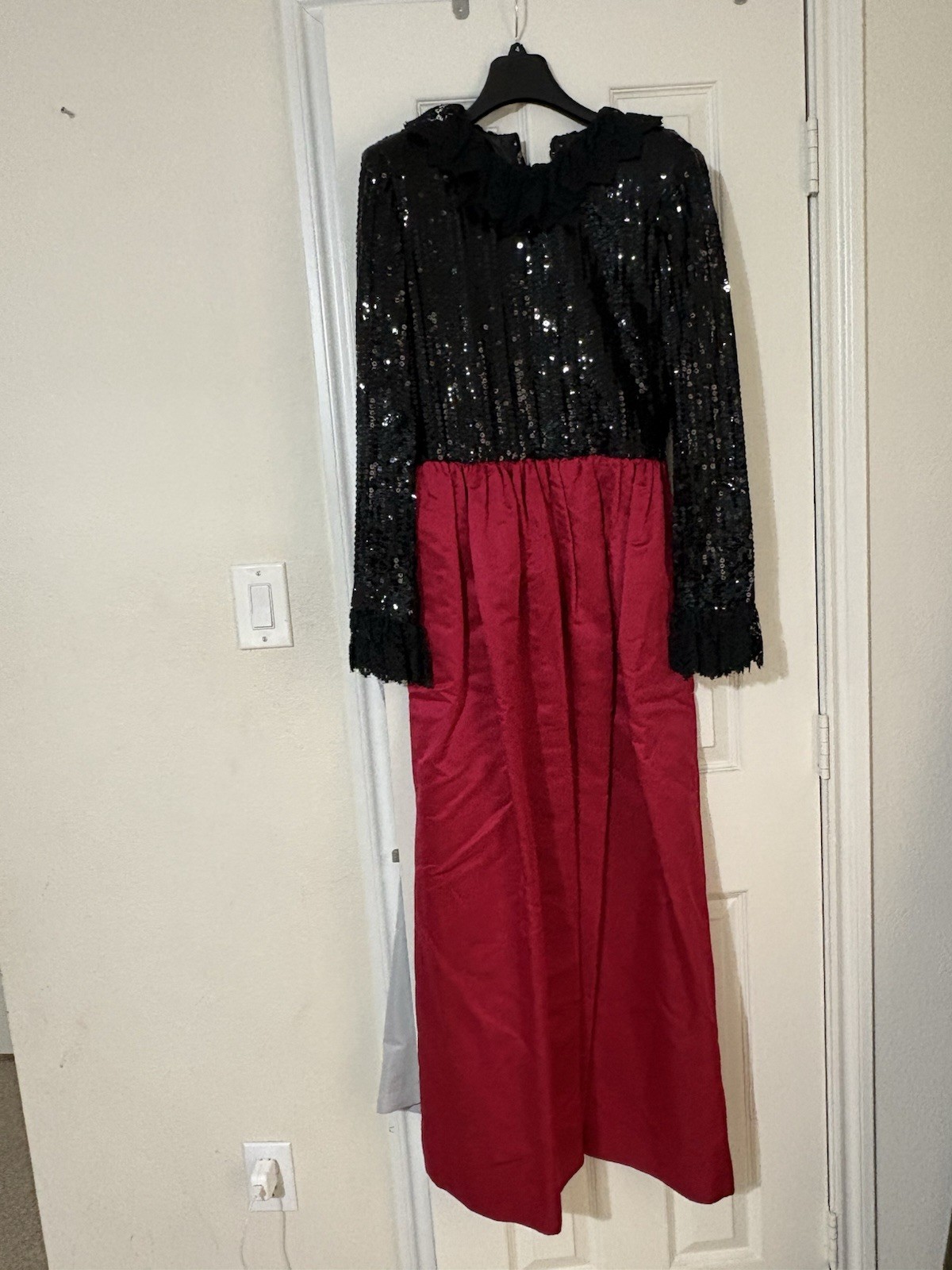 William Pearson Vintage Black Sequin And Red Satin Long Dress Size Small