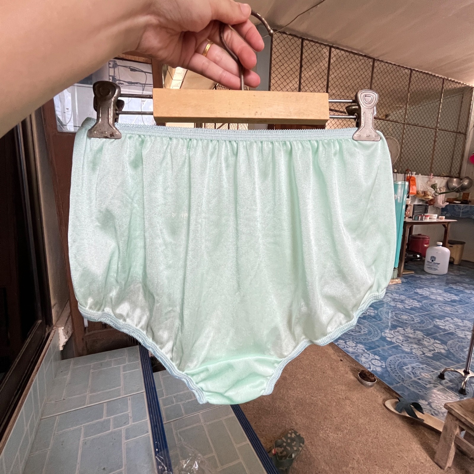 Comfortable Vintage Panties Nylon Feminine Classic Briefs Silk Retro Green VTG