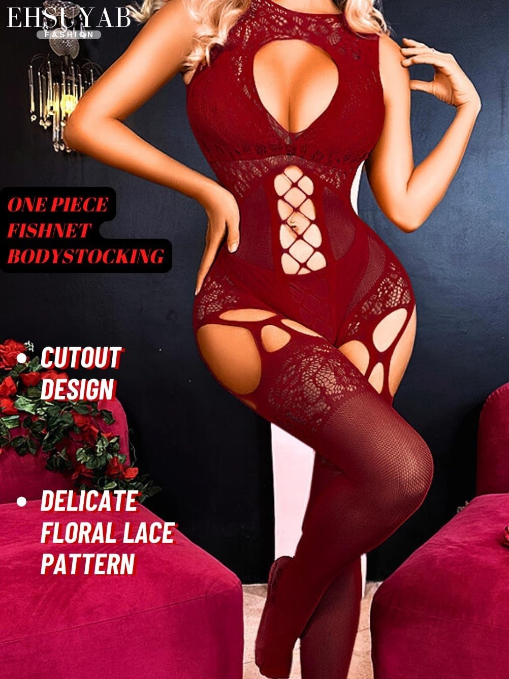 EHSUYAB Women Body Stockings Sexy, Exotic Dancer Fishnets Lingerie Glow Party, F