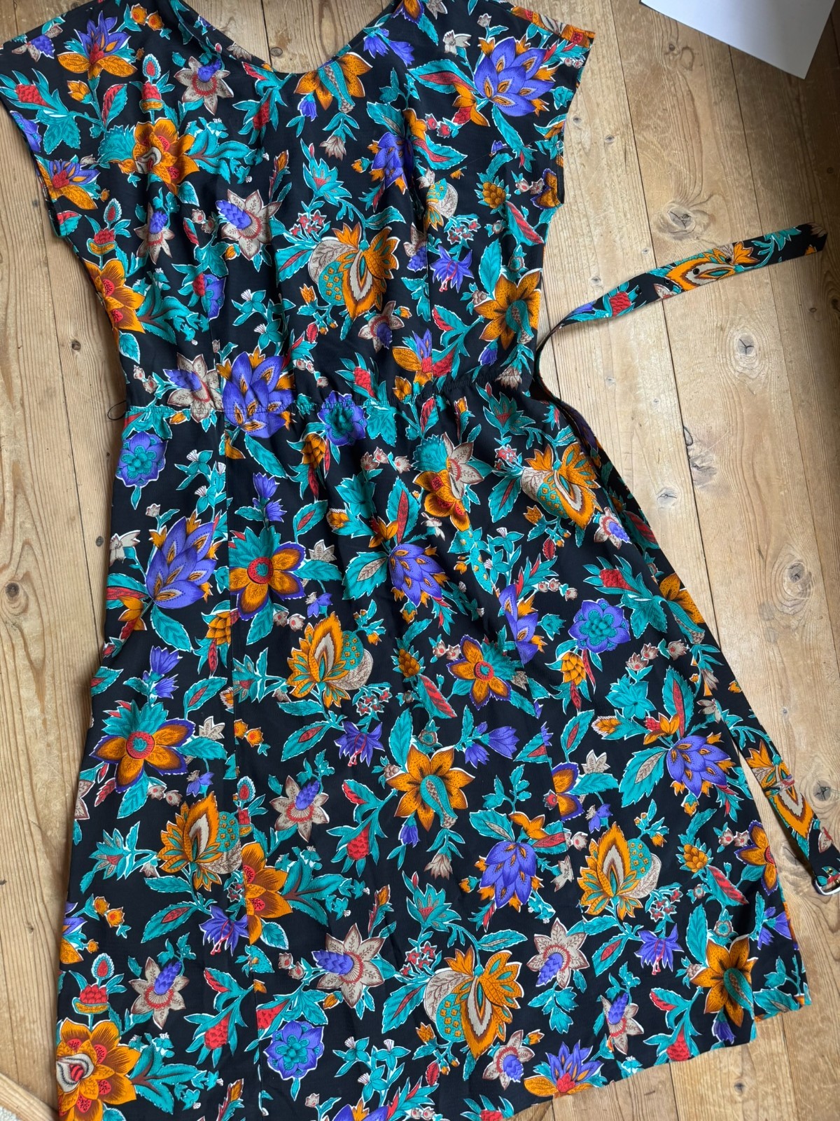 Vintage French Dress Crepe Made in France Floral Midi Dress Size 42 44