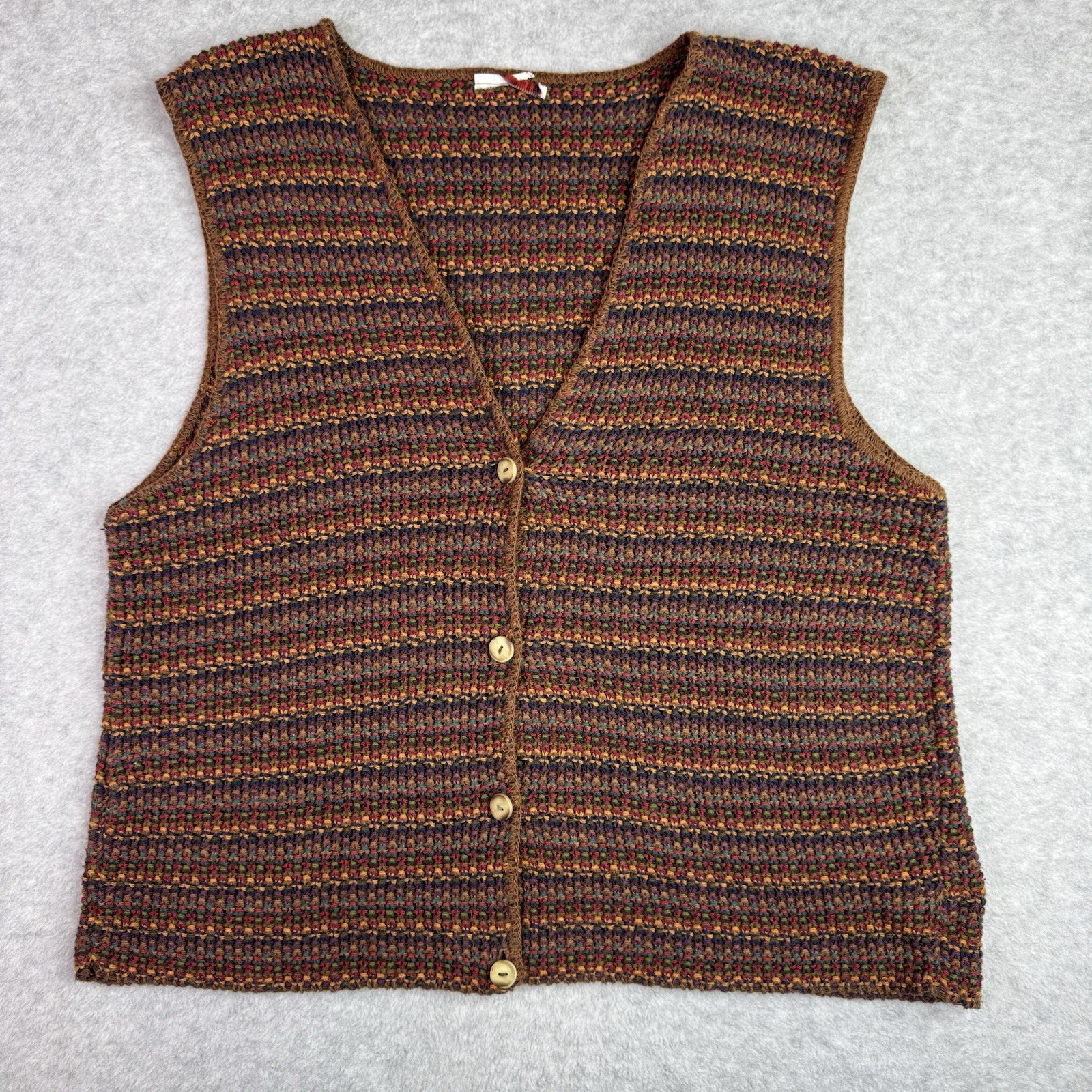 Vintage Chunky Knit Sweater Vest Boho Hippie Multicolor Medium Grandmacore