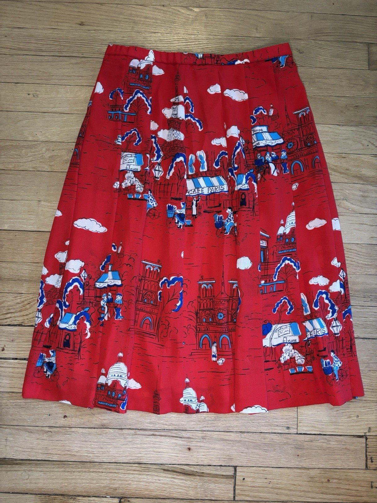 Vintage Pendleton Novelty Print Paris Theme Pleated Skirt Size 8 Pinup MCM