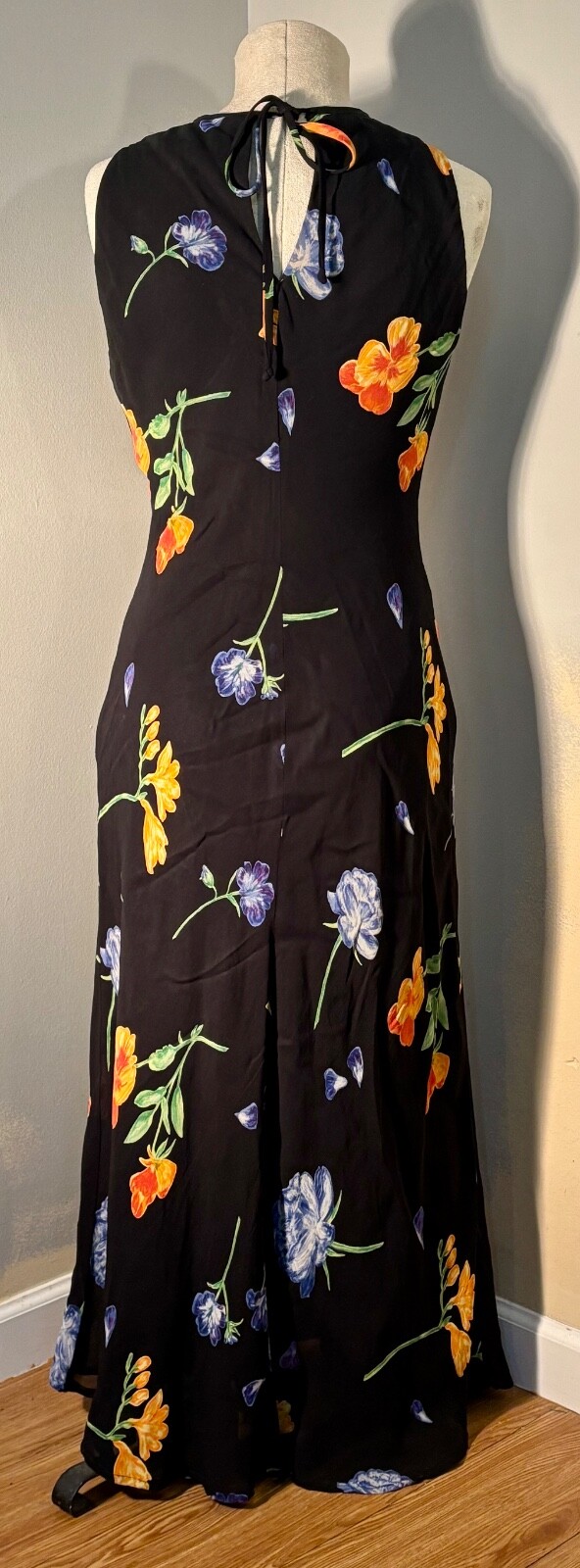 Vintage 90s Donna Ricco New York Slinky Floral Sexy Maxi Dress Size 6 Rayon