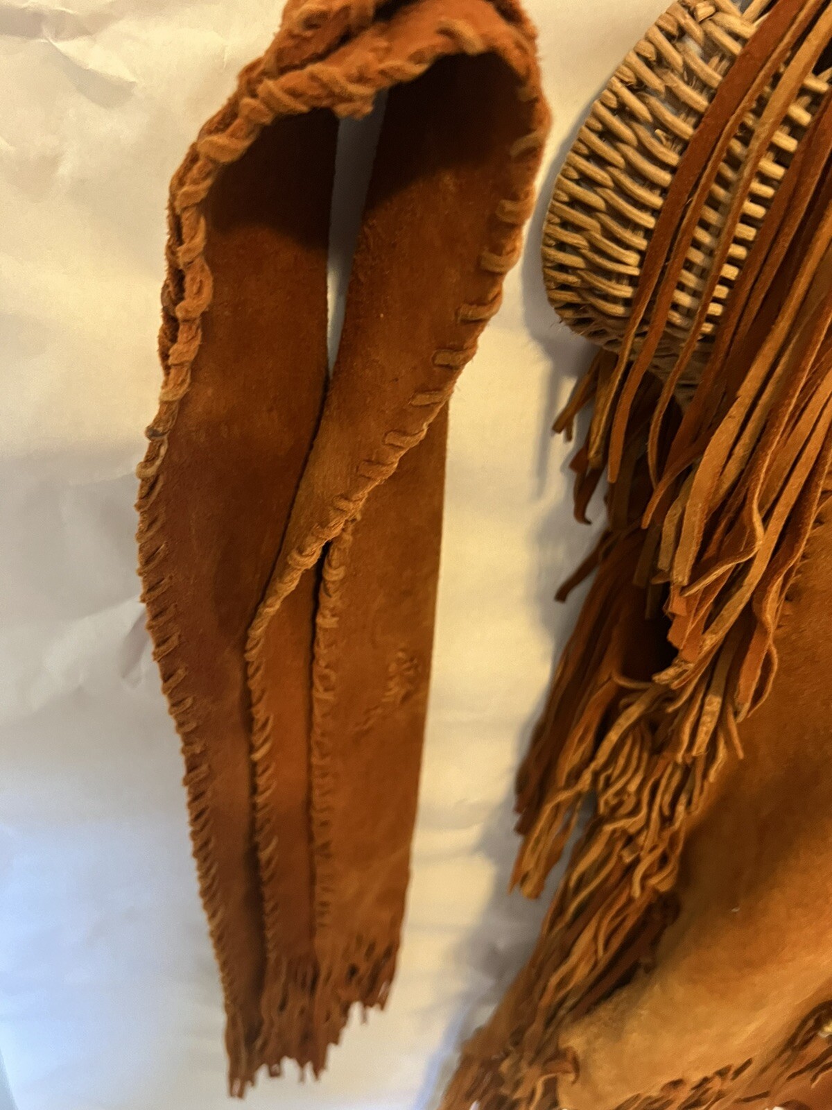 Vtg Fringed Top Leather With Neck Piece And Hair Clip Split Cow Hide