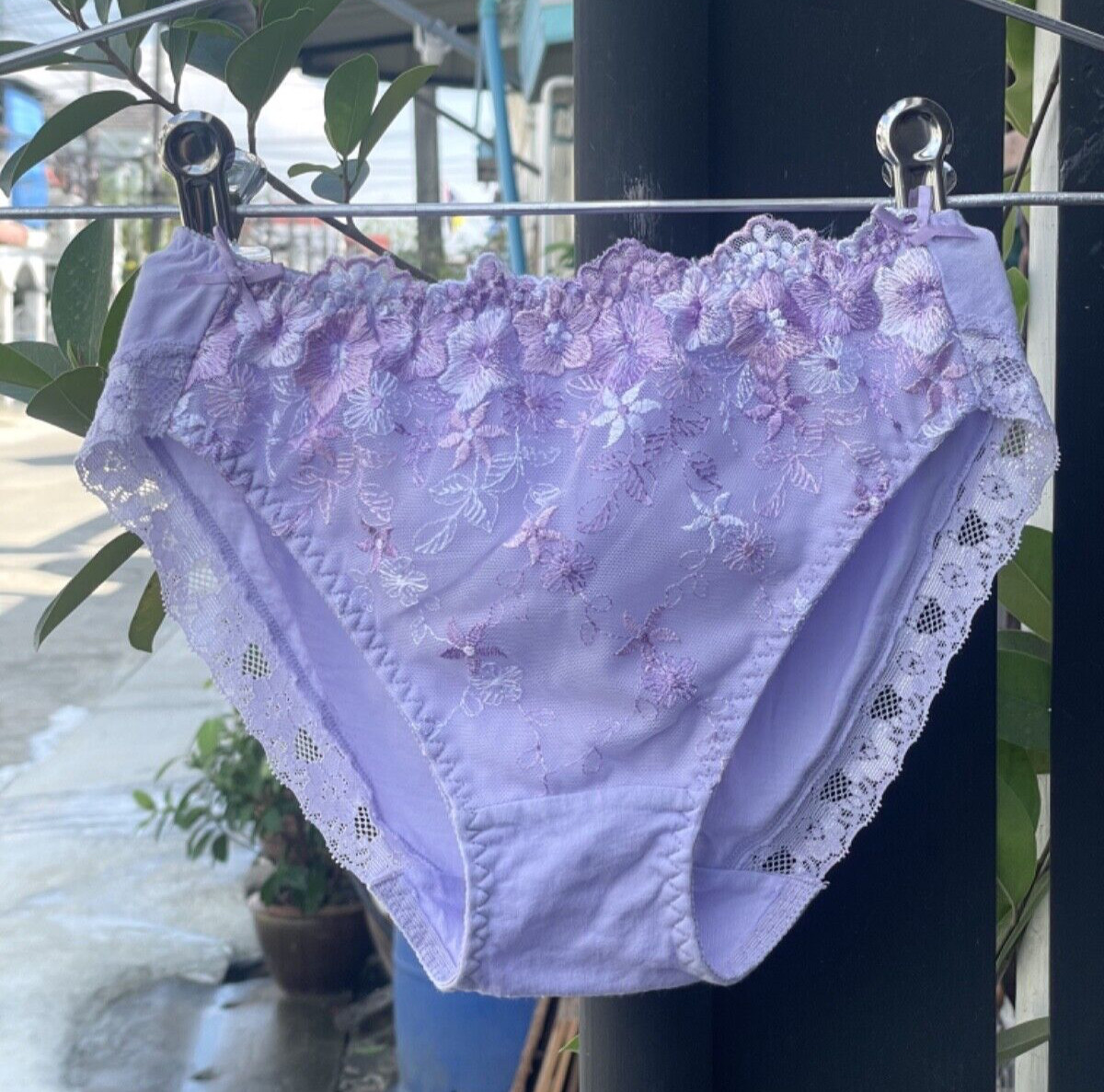 VTG Double Silky Cotton Panty Beauty Nylon Floral Lace Full Coverage Briefs Sz.5