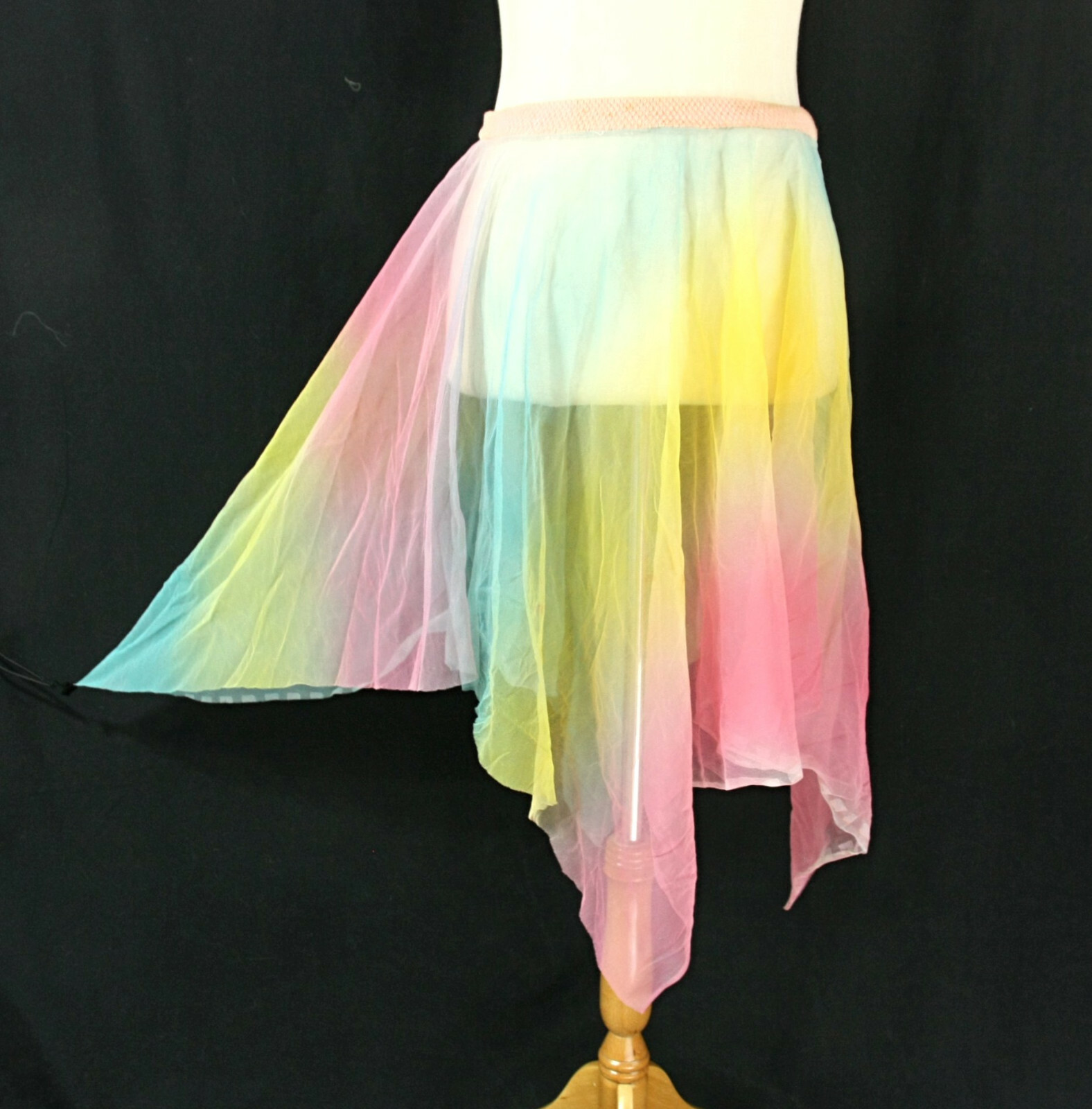 Vintage Pastel Colorful Sheer Midi Mid Length Flair Kerchief Hem Fairy Skirt M