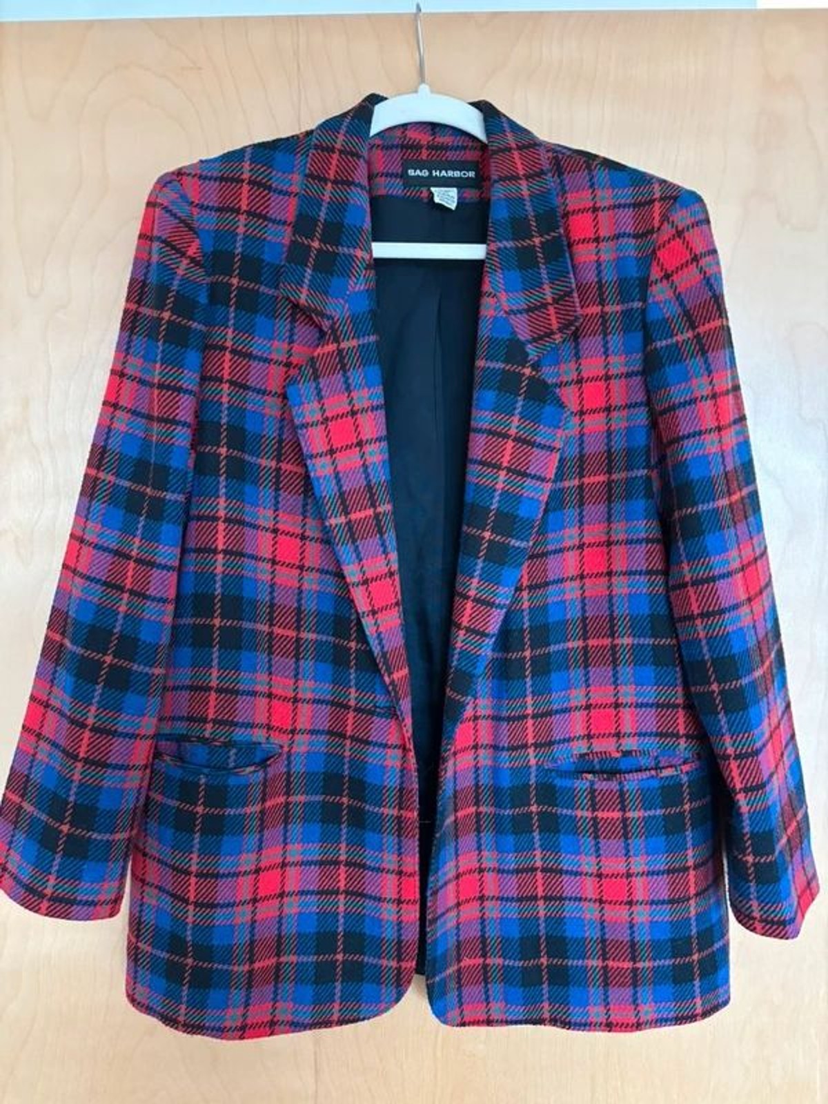 Vintage Sag Harbor Red and Blue Plaid Wool Coat