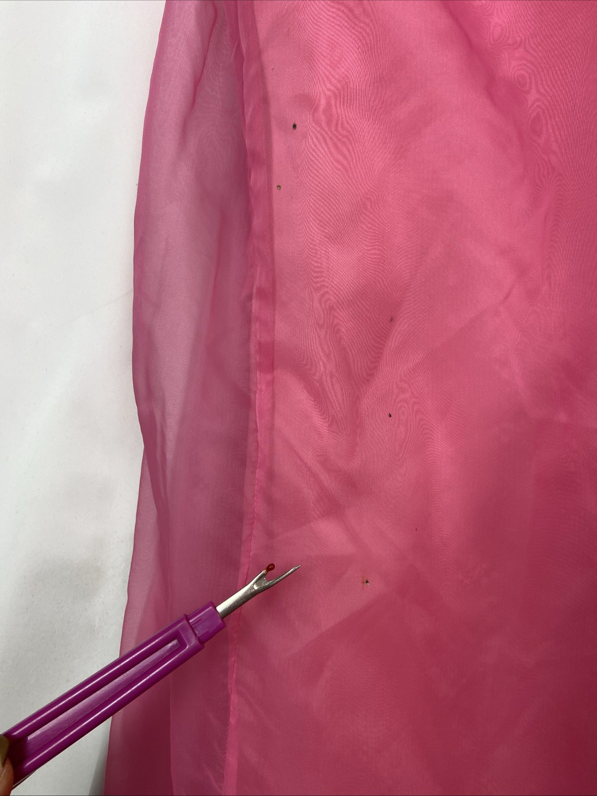 Vintage 60s Sleeveless Chiffon Dress Pink Lace Lined Bow Open Back Empire Waist