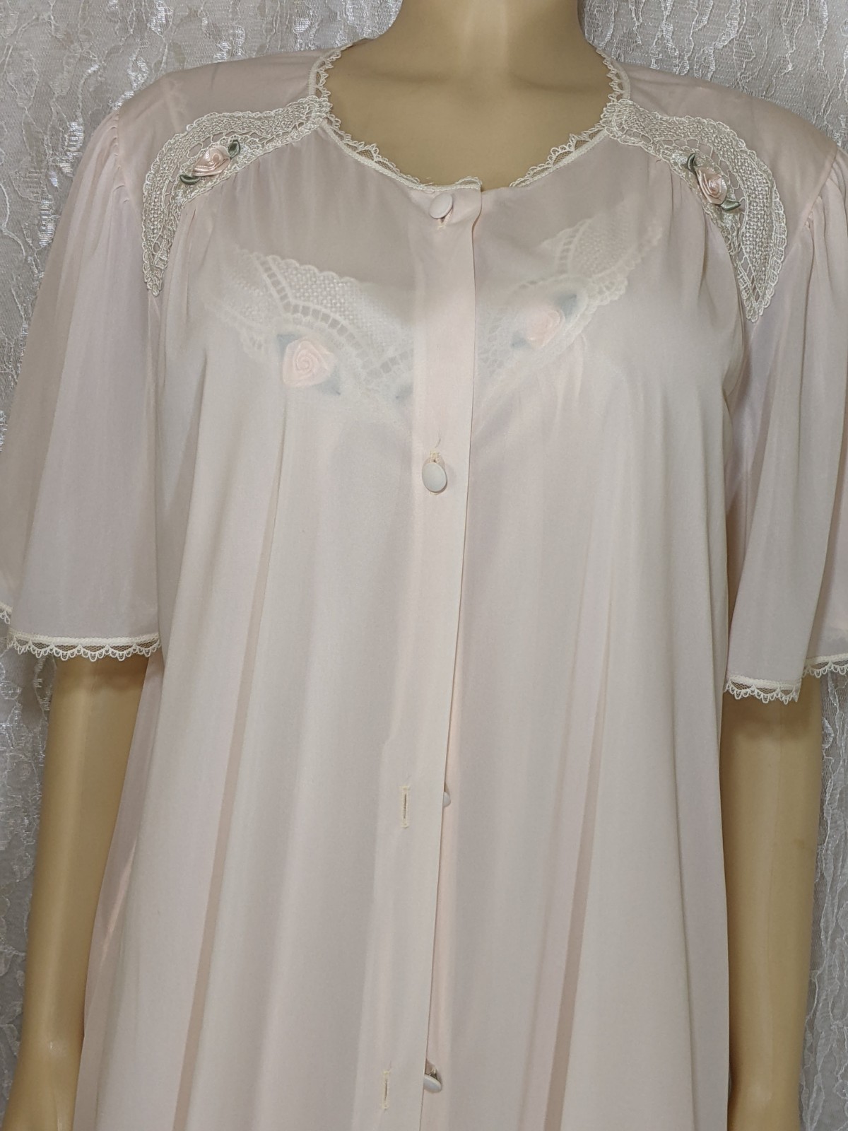 Vintage Lorraine Soft Pink Lightweight Lingerie Dress Nightgown Robe Set L